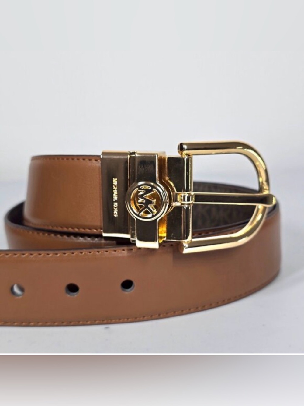 NEW Michael Kors reversible brown & black Leather Belt gold buckle women’s small